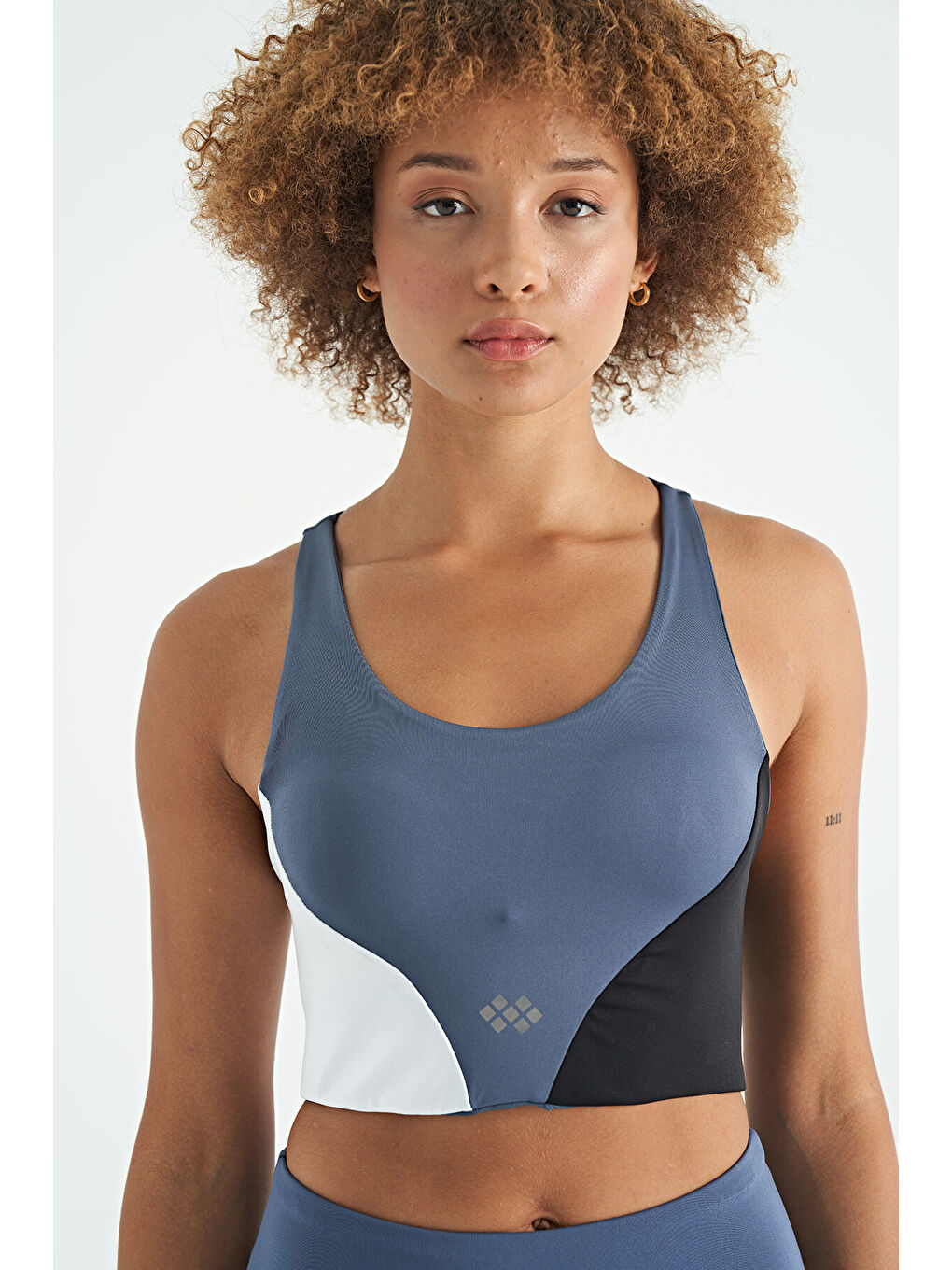 Petrol Logo Baskılı Renk Bloklu Sırt Çapraz Detaylı Dalgıç Kumaş Kadın Büstiyer - 97260-2