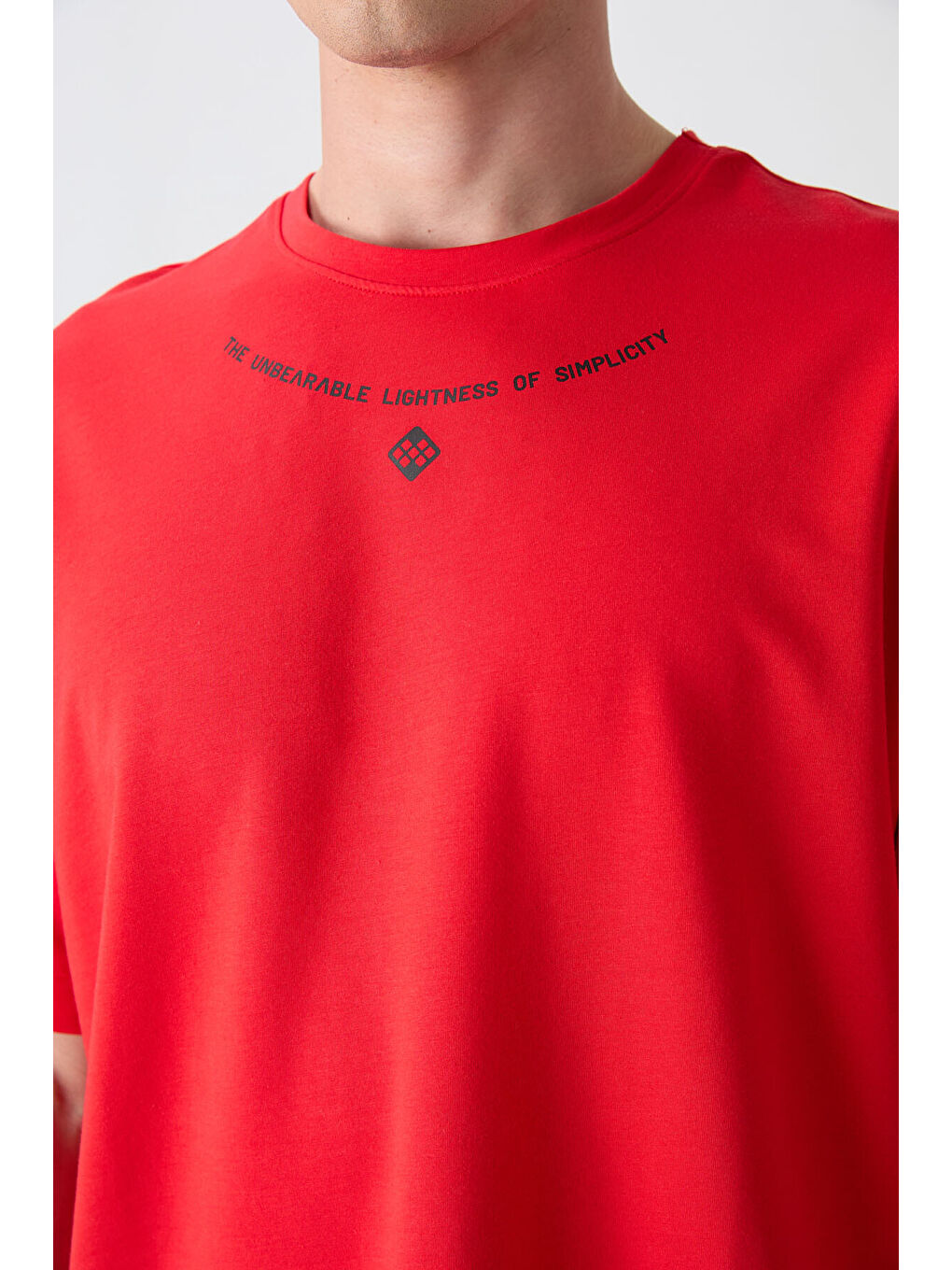 Kırmızı Fiesta Pamuklu Kalın Yumuşak Dokulu Oversize Fit Baskılı Erkek Tişört - 88343-2