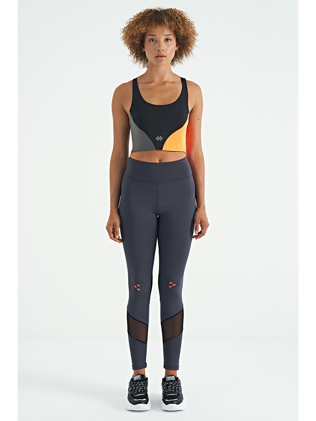 Siyah Logo Baskılı Renk Bloklu Sırt Çapraz Detaylı Dalgıç Kumaş Kadın Büstiyer - 97260-1