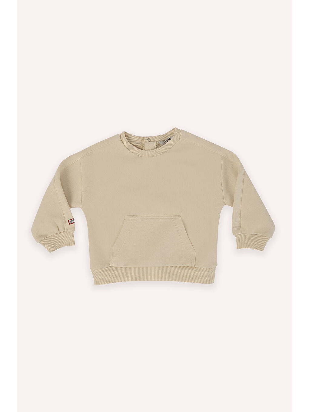 Erkek Bebek Bisiklet Yaka Cep Detaylı Bej Sweatshirt