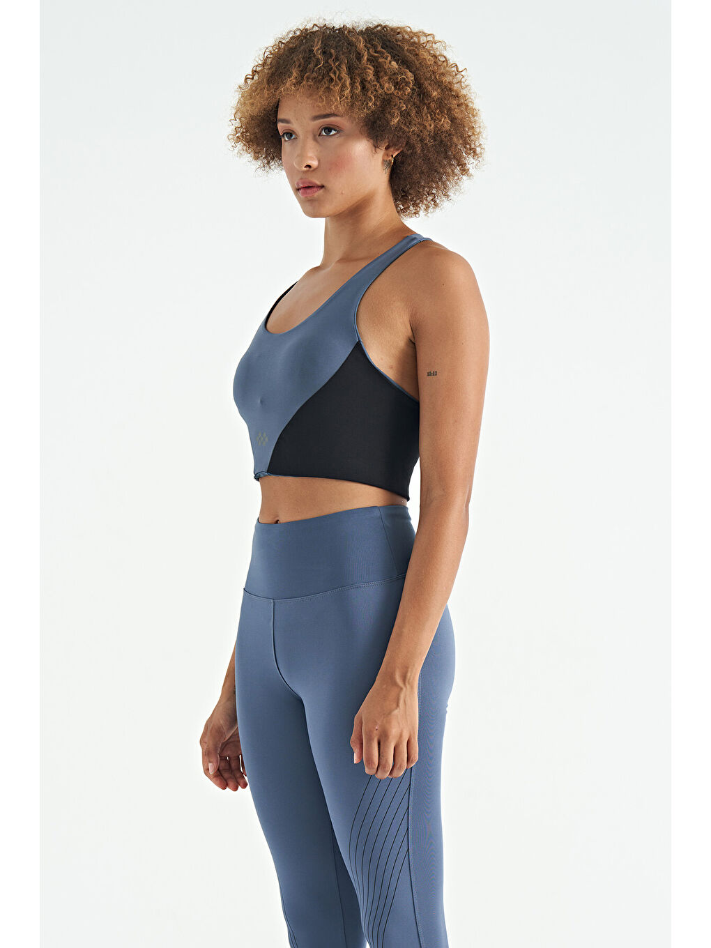 Petrol Logo Baskılı Renk Bloklu Sırt Çapraz Detaylı Dalgıç Kumaş Kadın Büstiyer - 97260-3