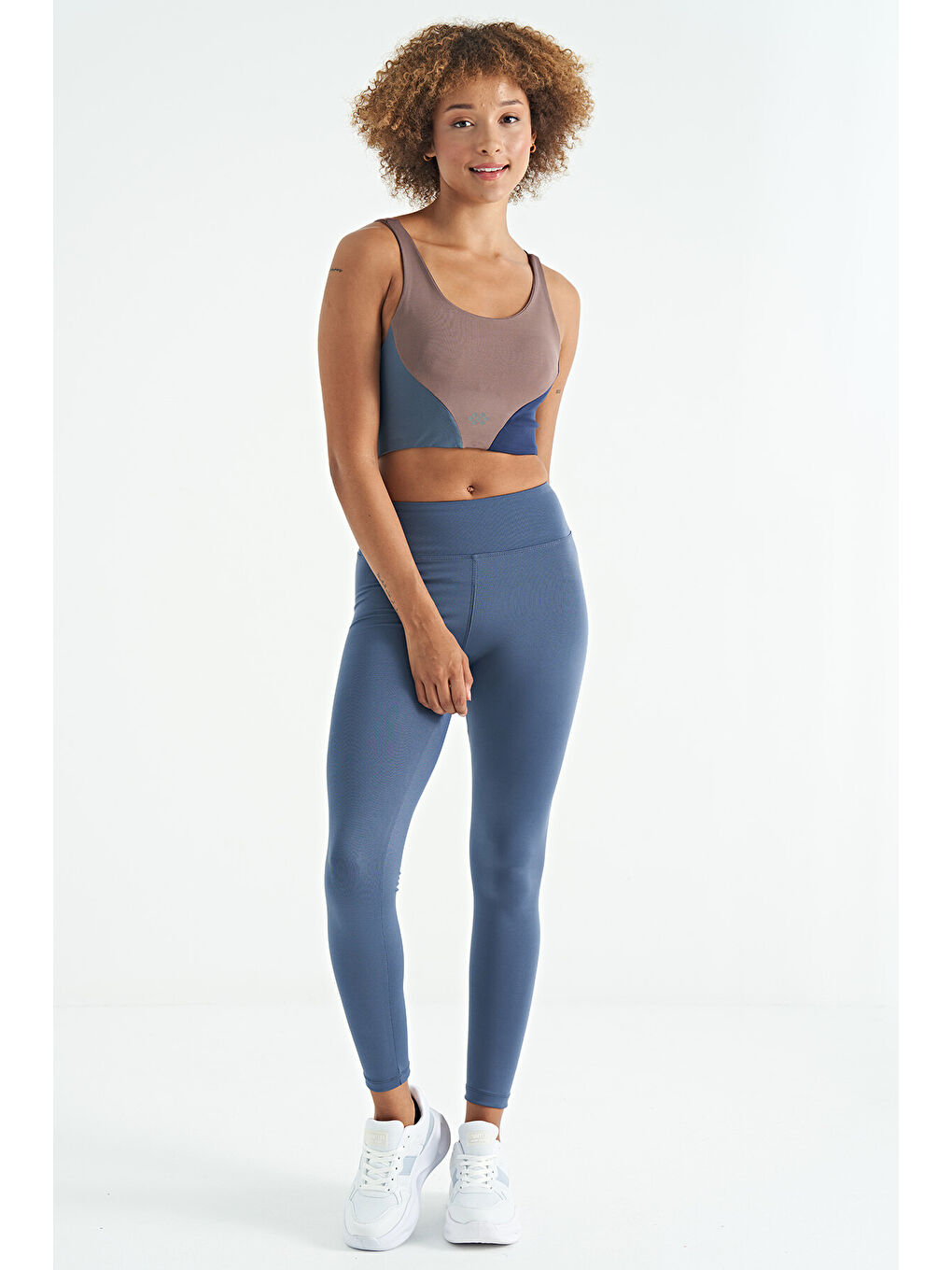 Pembe Gül Kurusu Logo Baskılı Renk Bloklu Sırt Çapraz Detaylı Dalgıç Kumaş Kadın Büstiyer - 97260-2