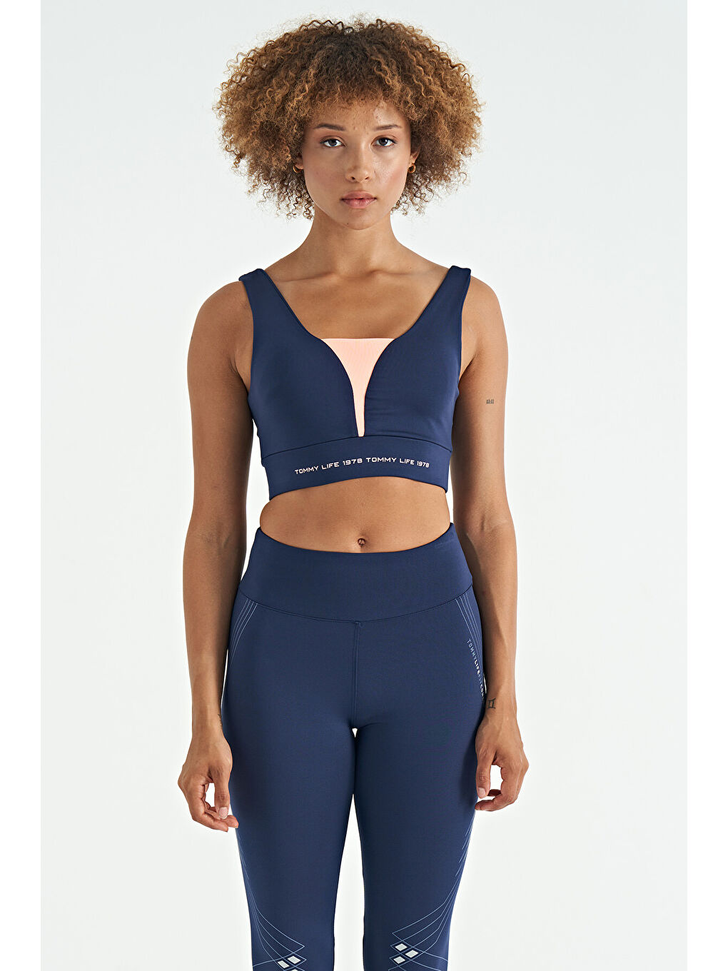 İndigo Yazı Baskılı Renk Bloklu Dar Kalıp Dalgıç Kumaş Kadın Büstiyer - 97271