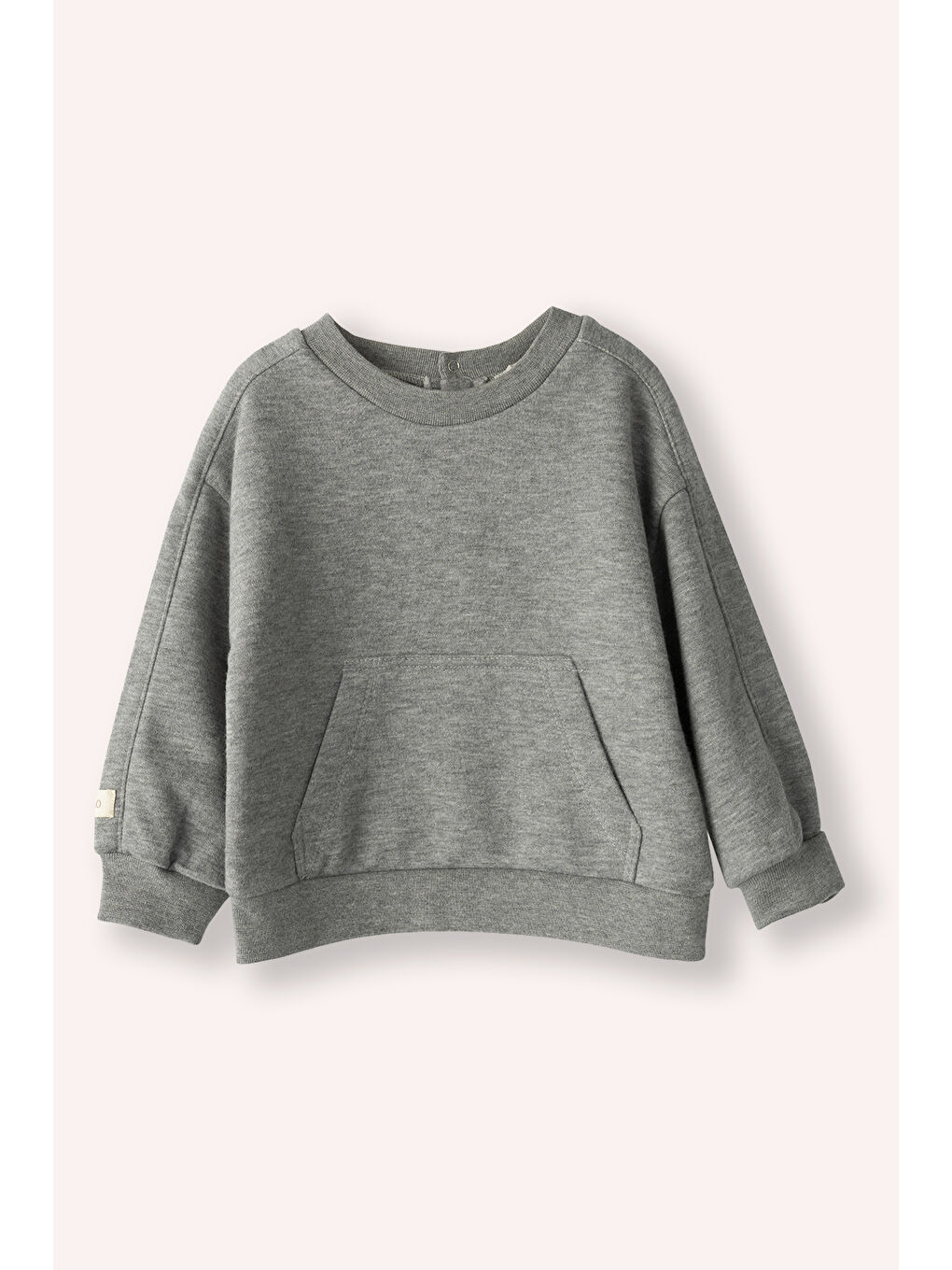 Erkek Bebek Bisiklet Yaka Cep Detaylı Gri-Melanj Sweatshirt