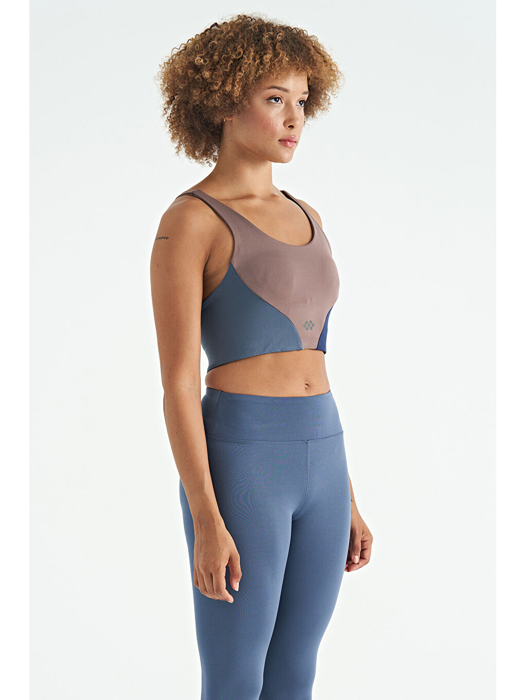 Pembe Gül Kurusu Logo Baskılı Renk Bloklu Sırt Çapraz Detaylı Dalgıç Kumaş Kadın Büstiyer - 97260-3