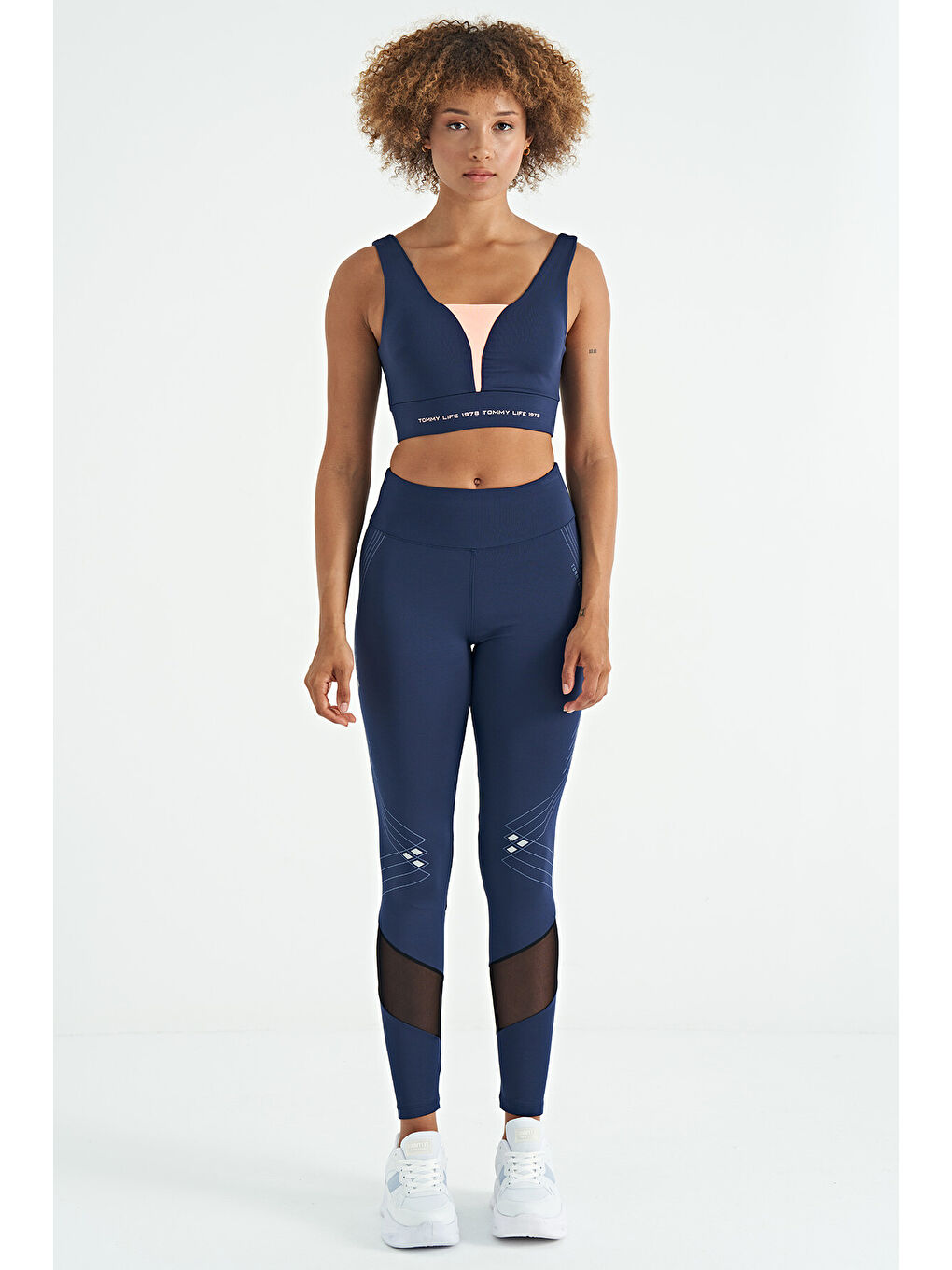 İndigo Yazı Baskılı Renk Bloklu Dar Kalıp Dalgıç Kumaş Kadın Büstiyer - 97271-1