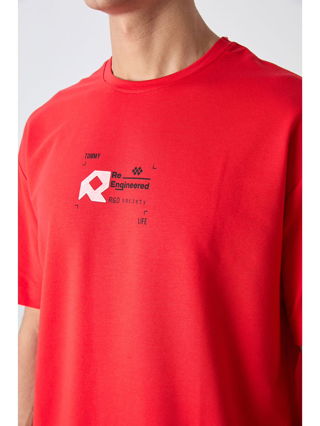 Kırmızı Fiesta Pamuklu Kalın Yumuşak Dokulu Oversize Fit Baskılı Erkek Tişört - 88350-2