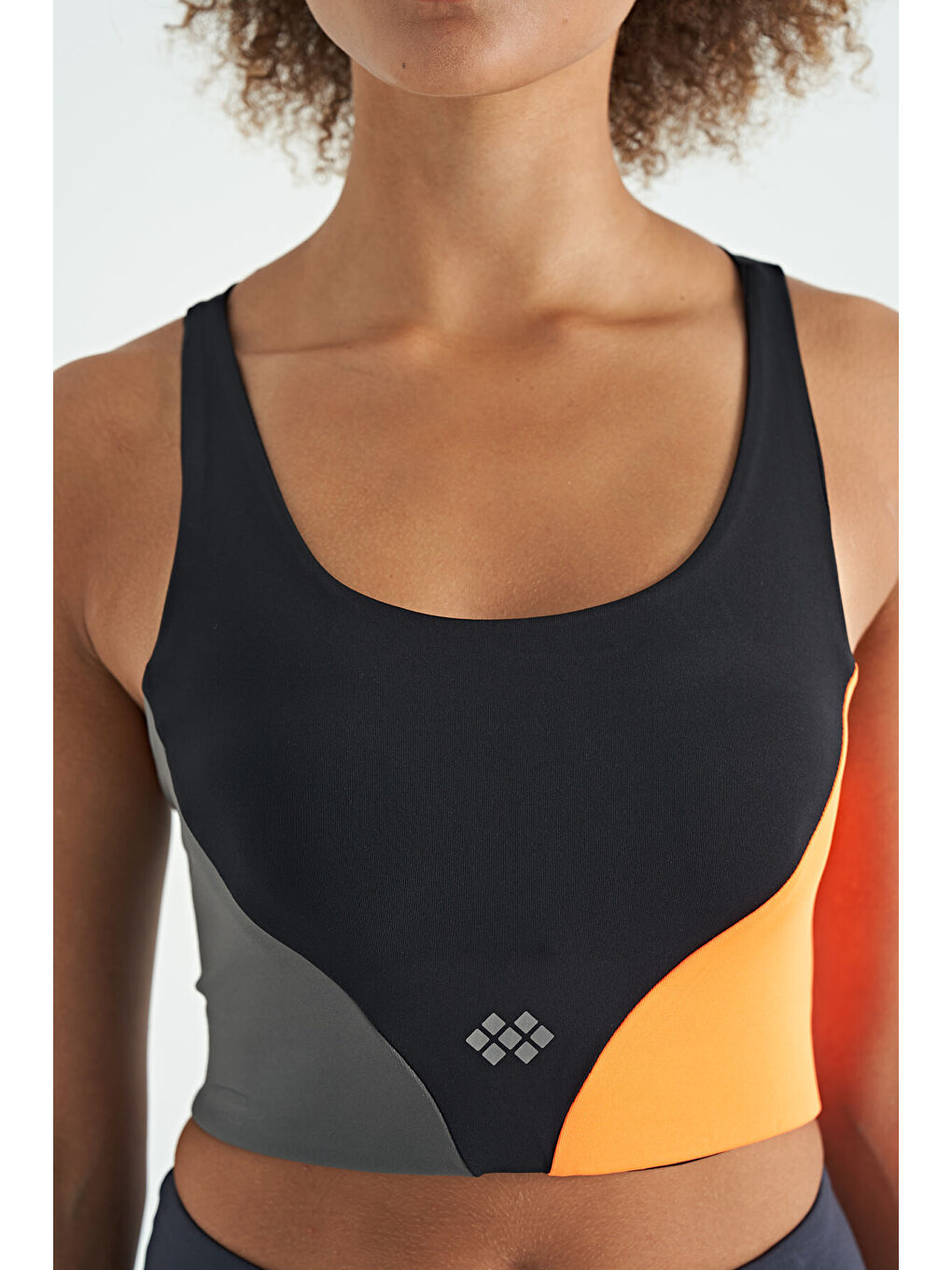 Siyah Logo Baskılı Renk Bloklu Sırt Çapraz Detaylı Dalgıç Kumaş Kadın Büstiyer - 97260-4