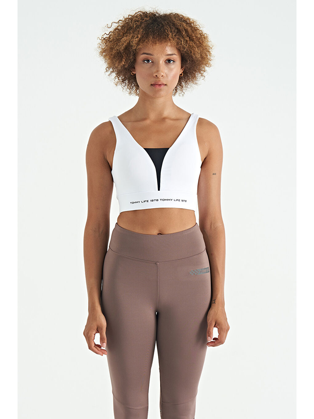 Beyaz Yazı Baskılı Renk Bloklu Dar Kalıp Dalgıç Kumaş Kadın Büstiyer - 97271