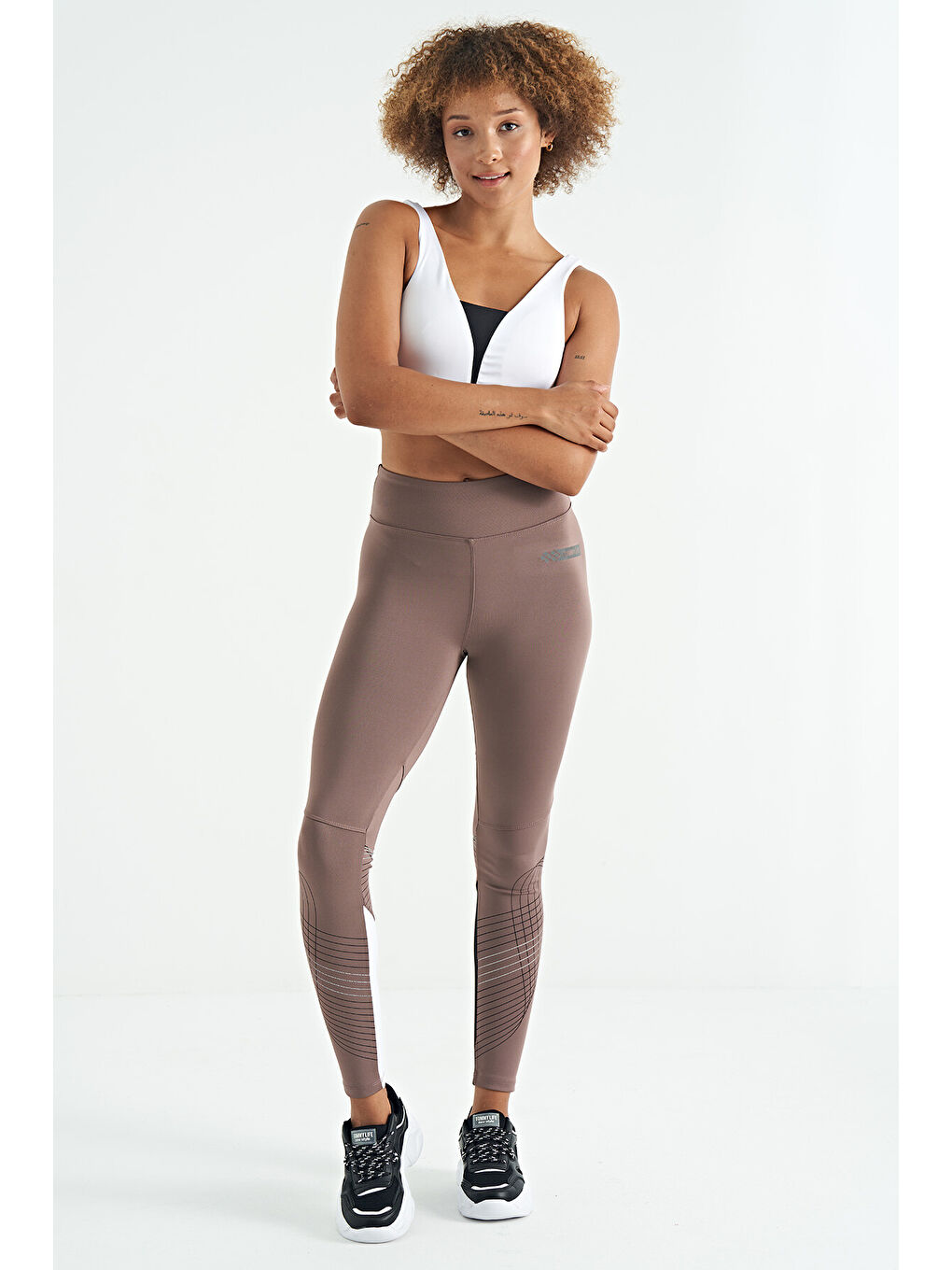 Beyaz Yazı Baskılı Renk Bloklu Dar Kalıp Dalgıç Kumaş Kadın Büstiyer - 97271-3