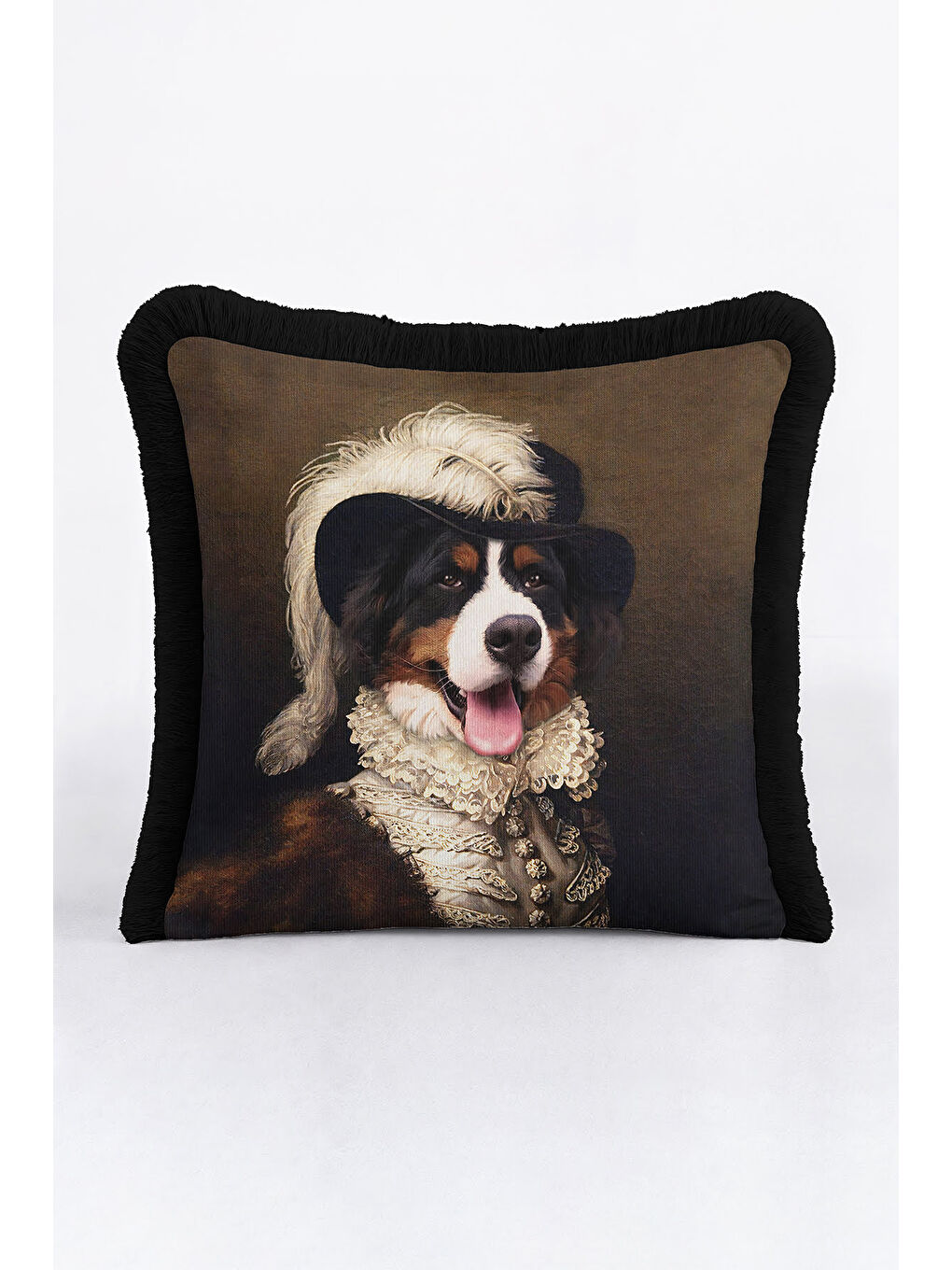 Karışık Saray Stili Saçaklı Yastık Kılıfı - Retro Portre Kahverengi Siyah Püsküllü Kırlent Kılıfı-1