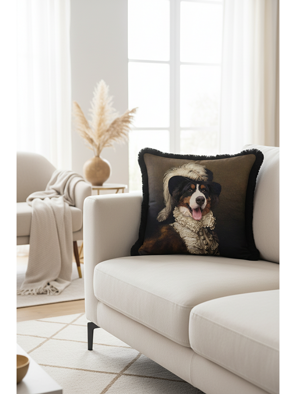 Karışık Saray Stili Saçaklı Yastık Kılıfı - Retro Portre Kahverengi Siyah Püsküllü Kırlent Kılıfı-2