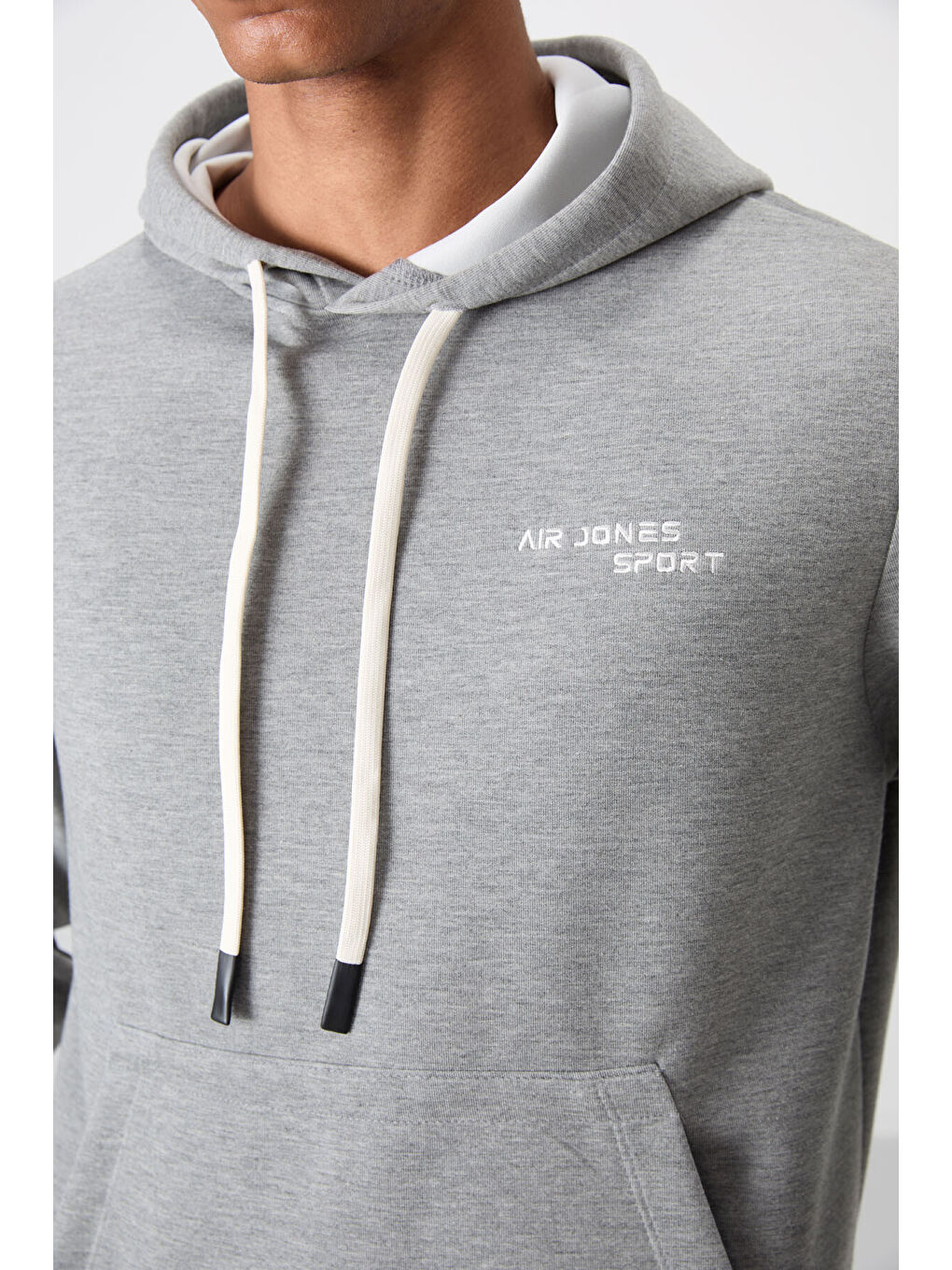 Gri Pamuklu Kalın Yumuşak Dokulu Comfort Fit Nakışlı Erkek Eşofman Takım - 85255-6