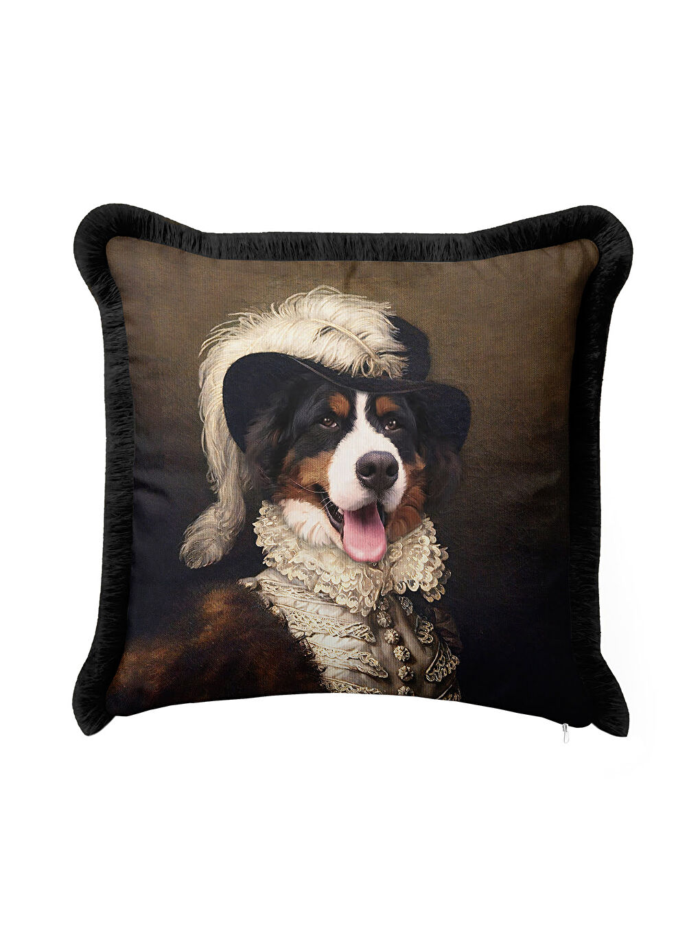 Karışık Saray Stili Saçaklı Yastık Kılıfı - Retro Portre Kahverengi Siyah Püsküllü Kırlent Kılıfı-3