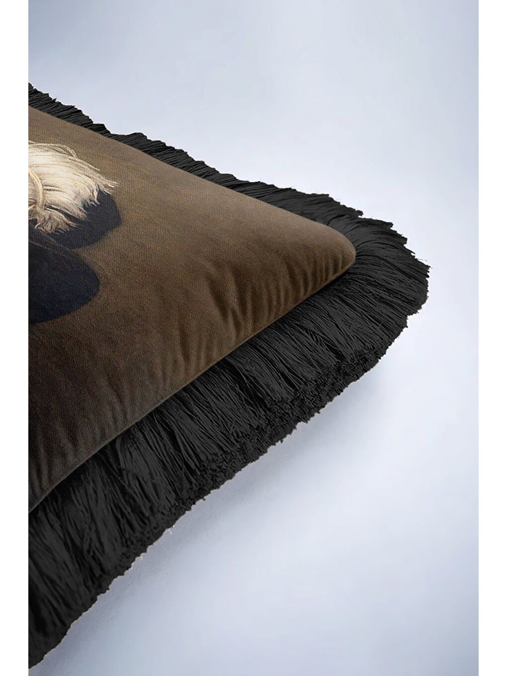 Karışık Saray Stili Saçaklı Yastık Kılıfı - Retro Portre Kahverengi Siyah Püsküllü Kırlent Kılıfı-6