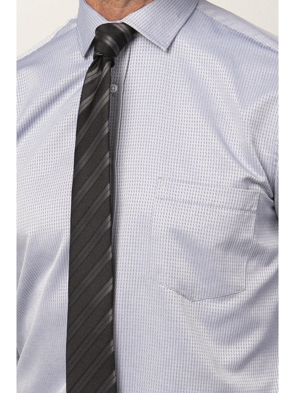 Erkek Regular Fit Klasik Kesim Pamuklu Kolay Ütü Armürlü Gri Gömlek-1