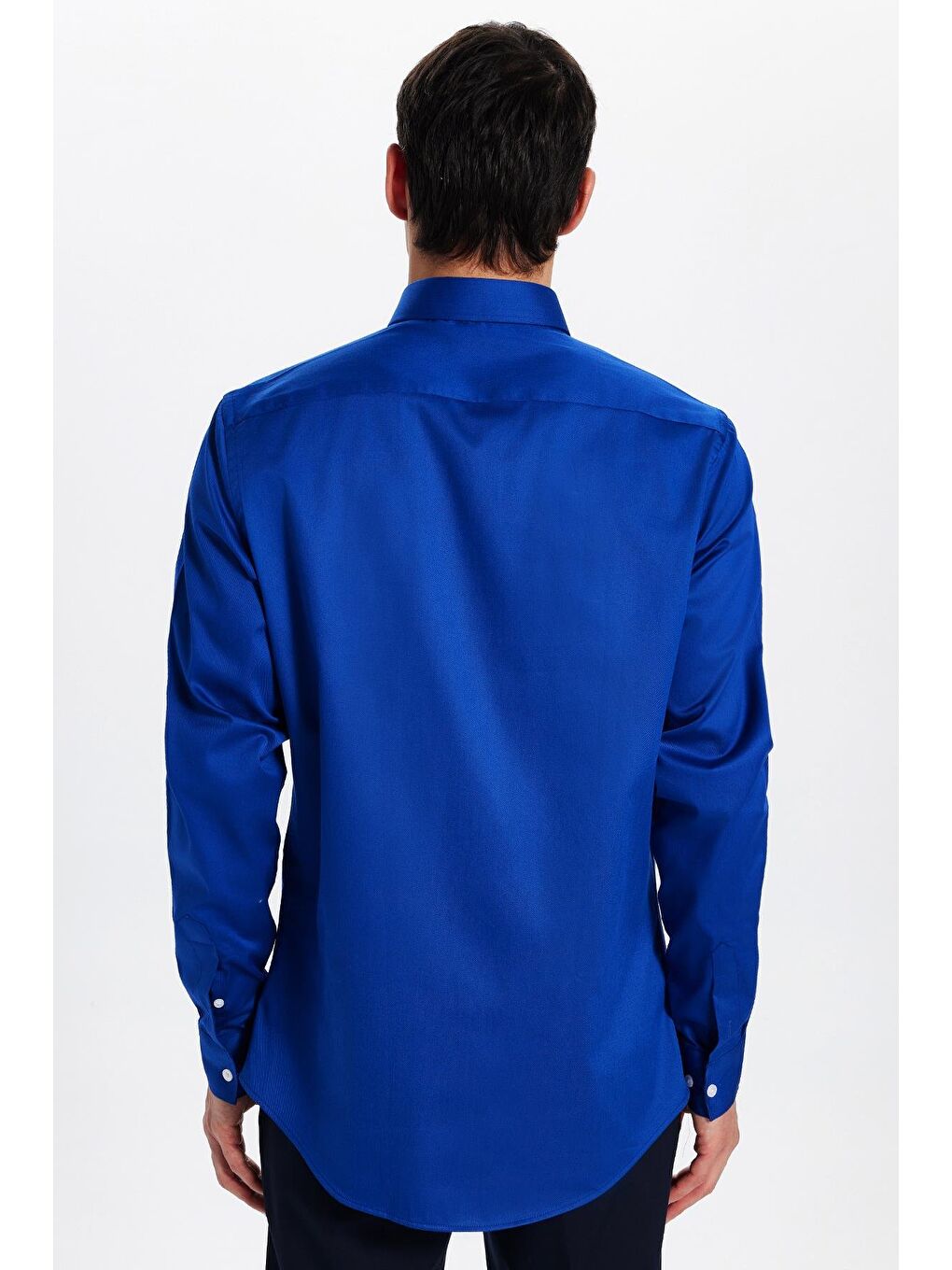 Erkek Slim Fit Dar Kesim Uzun Kollu Pamuklu Premium Seri Pamuk Elastanlı Saks Mavi Gömlek-4