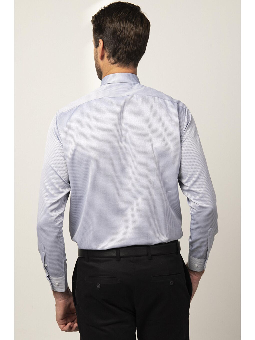 Erkek Regular Fit Klasik Kesim Pamuklu Kolay Ütü Armürlü Gri Gömlek-3