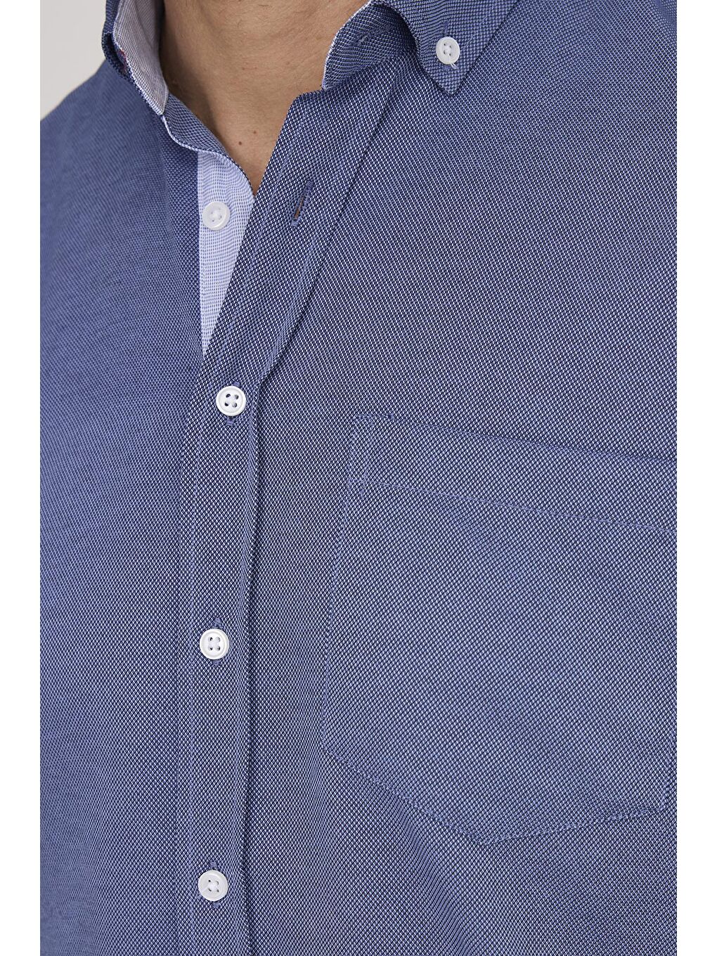 Lacivert Erkek Regular Fit Klasik Kesim Düğmeli Yaka Pamuklu Kolay Ütü Oxford Düz Gömlek-2