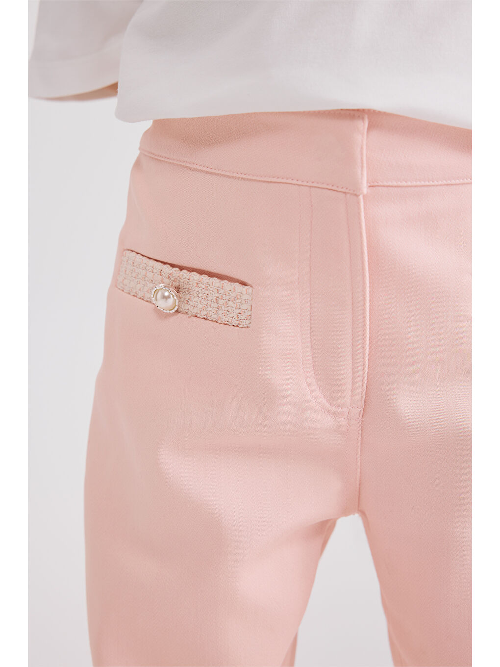 Kız Çocuk Süs Cepli Pembe Pantolon-1