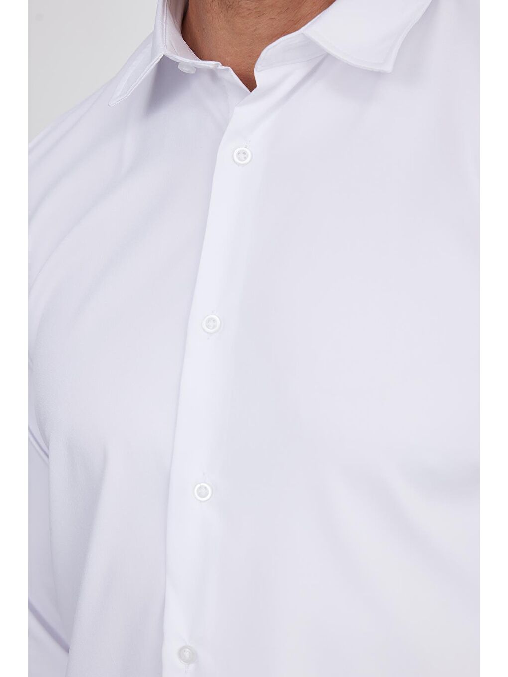 Slim Fit Uzun Kollu Elastanlı Düz Stretch Beyaz Erkek Gömlek-2