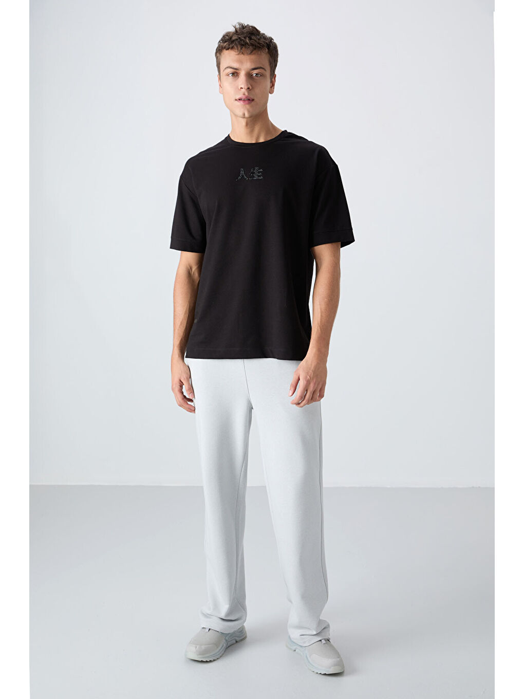 Siyah Pamuklu Kalın Yumuşak Dokulu Oversize Fit Baskılı Erkek Tişört - 88342-1