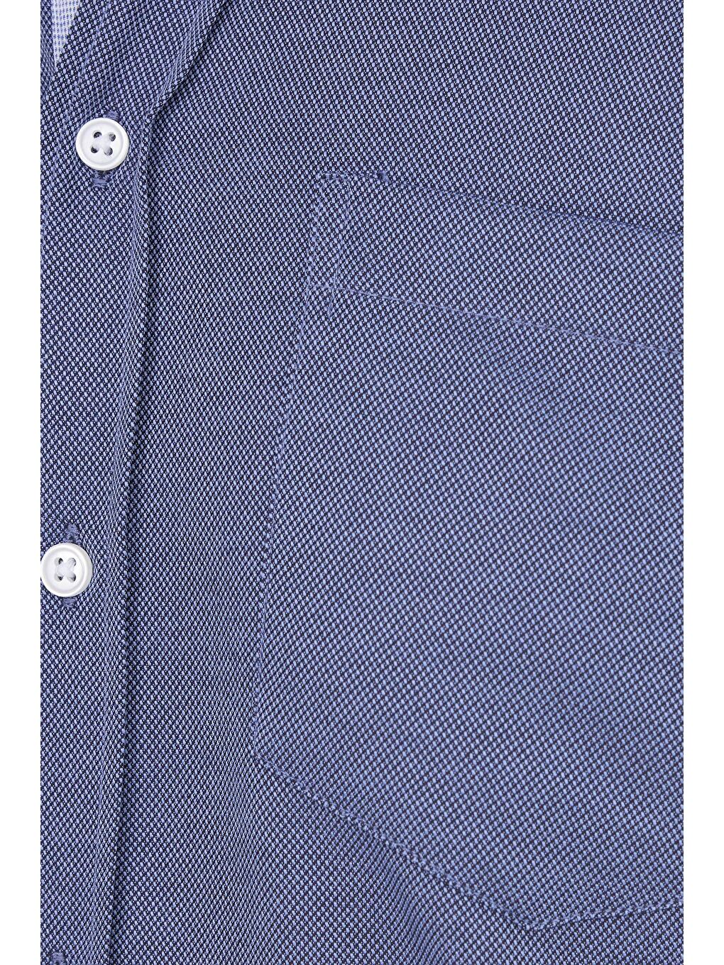 Lacivert Erkek Regular Fit Klasik Kesim Düğmeli Yaka Pamuklu Kolay Ütü Oxford Düz Gömlek-5