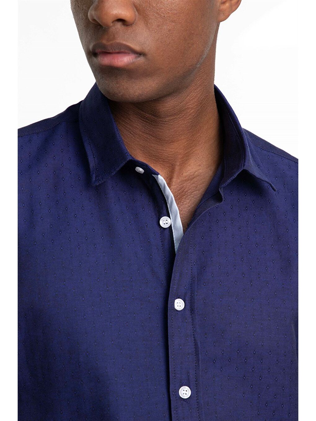 Slim Fit Uzun Kollu Oxford Doku Armürlü Biyeli Erkek Lacivert Gömlek-2