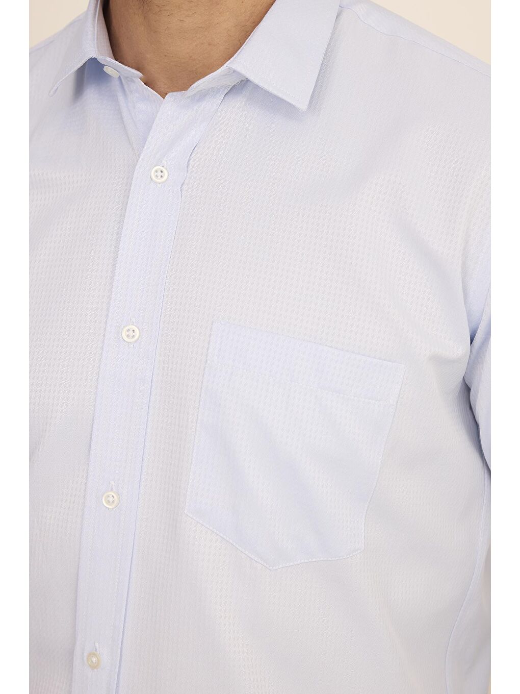 Erkek Regular Fit Klasik Kesim Pamuklu Kolay Ütü Armürlü Mavi Gömlek-2