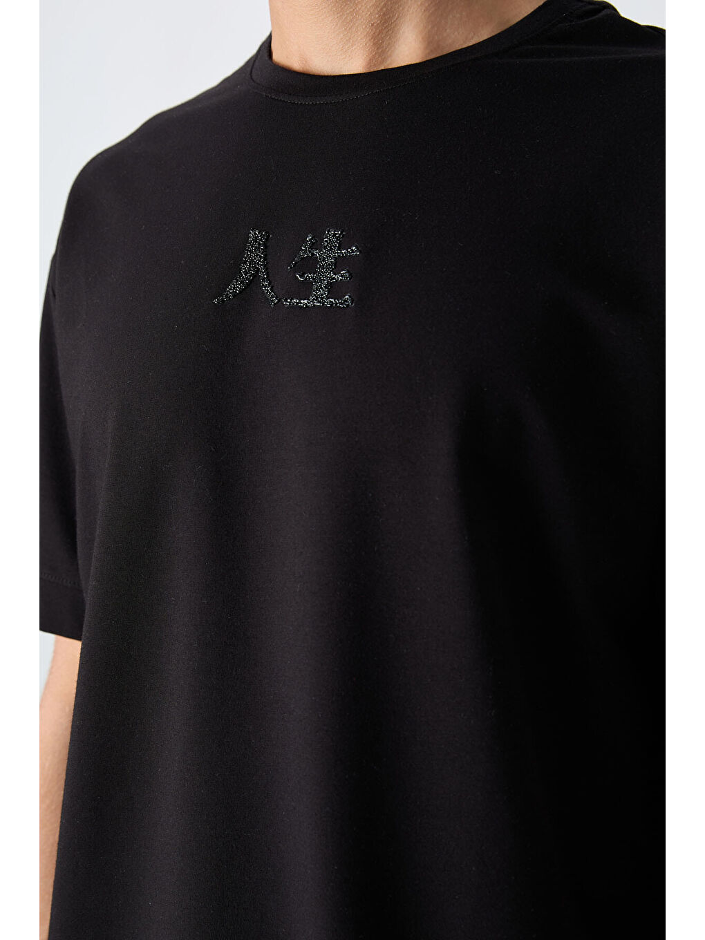 Siyah Pamuklu Kalın Yumuşak Dokulu Oversize Fit Baskılı Erkek Tişört - 88342-2