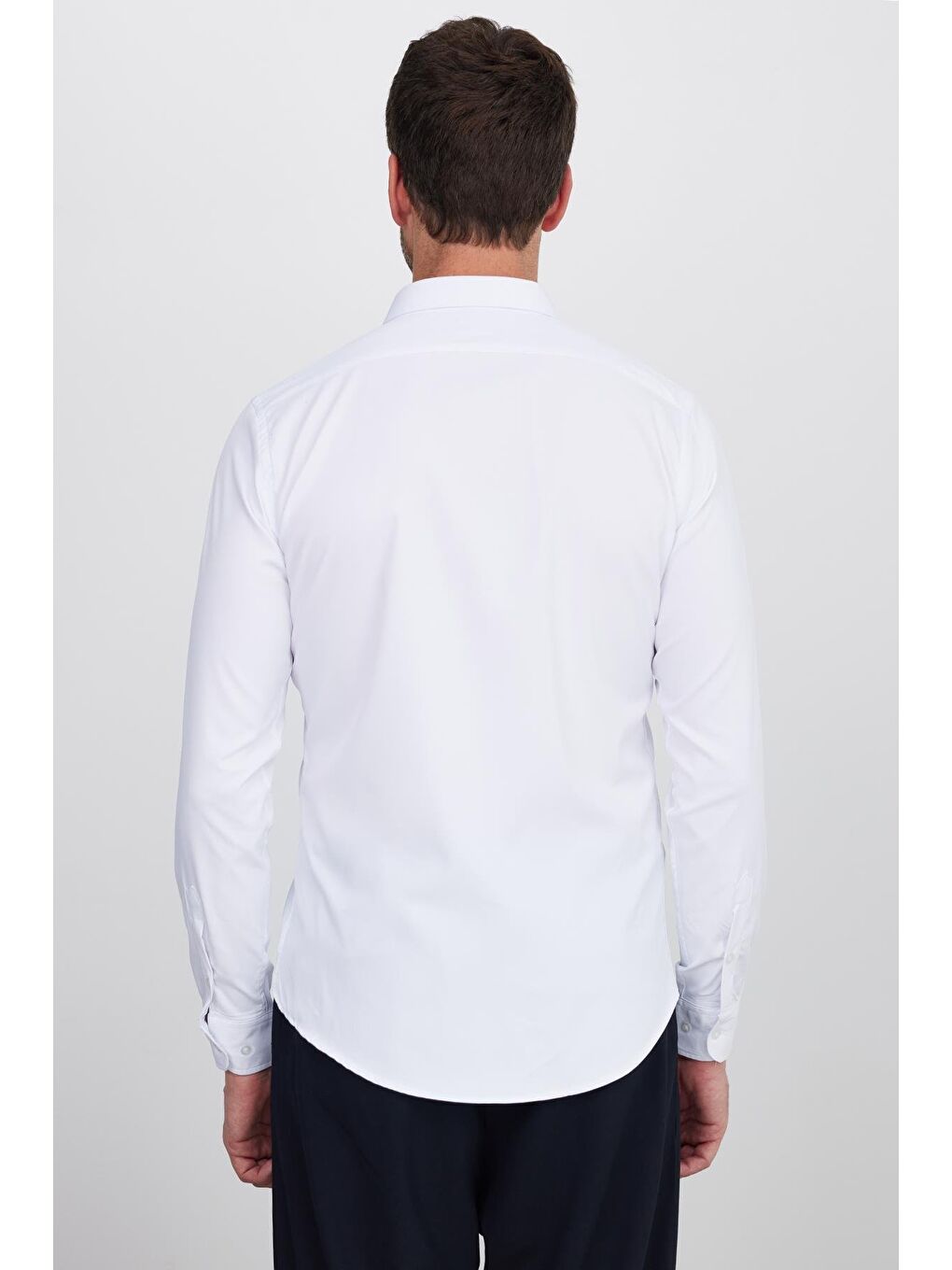 Slim Fit Uzun Kollu Elastanlı Düz Stretch Beyaz Erkek Gömlek-6