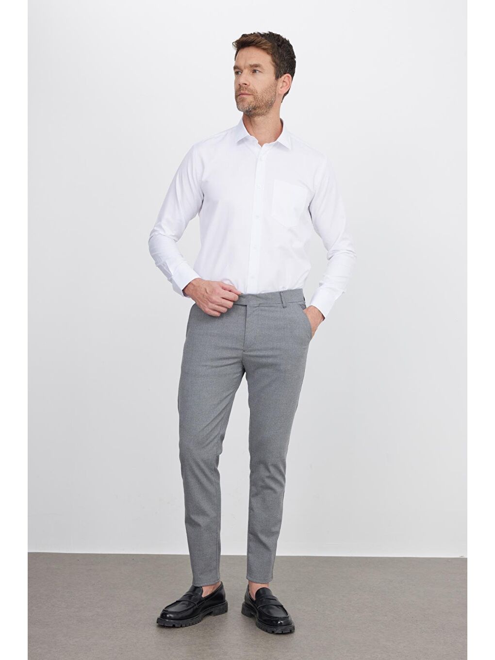 Erkek Regular Fit Klasik Kesim Pamuklu Kolay Ütü Armürlü Beyaz Gömlek-3