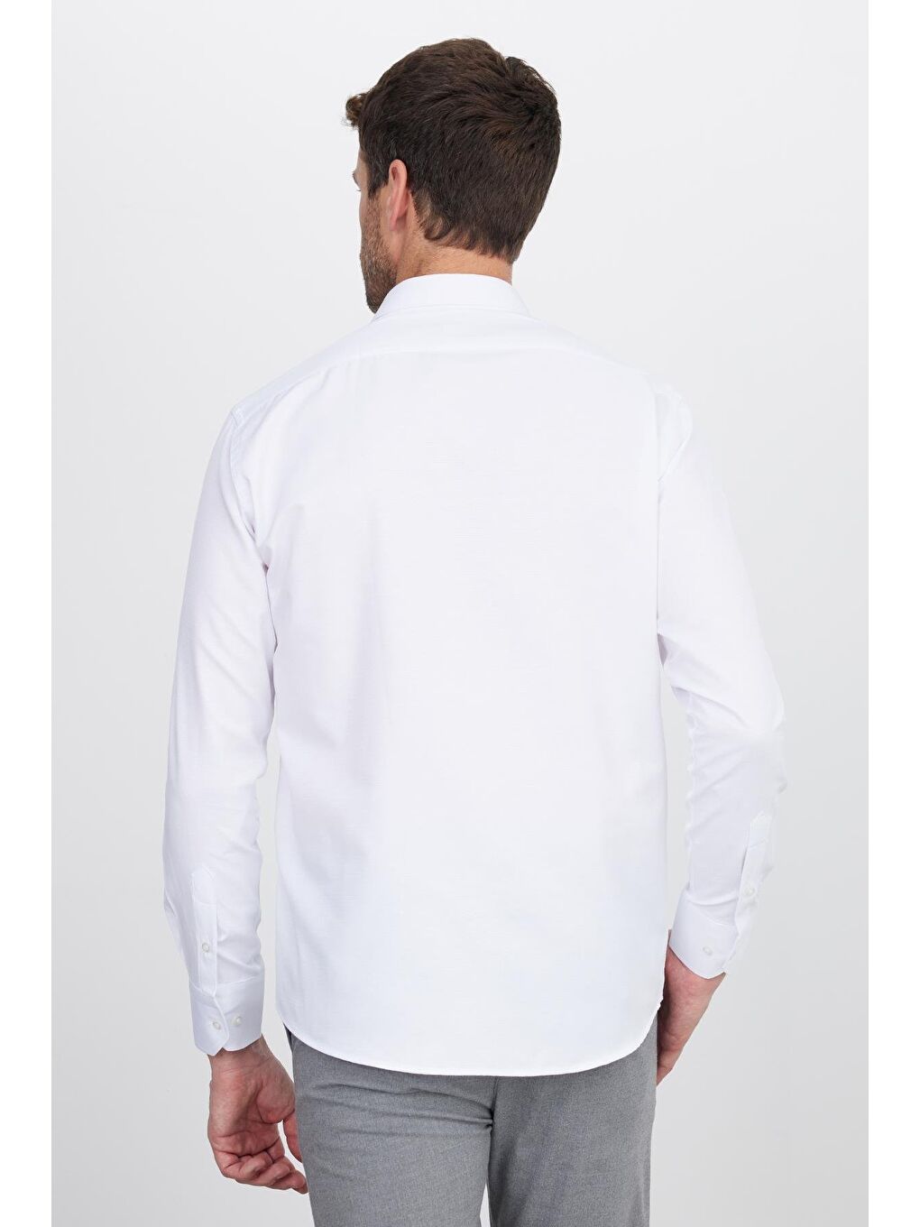 Erkek Regular Fit Klasik Kesim Pamuklu Kolay Ütü Armürlü Beyaz Gömlek-6