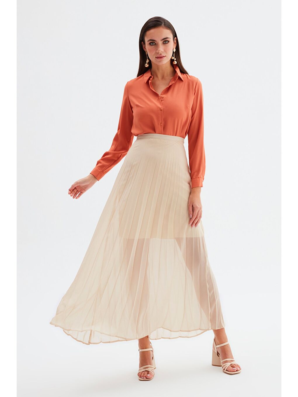 Piliseli Uzun Etek - Bej-2