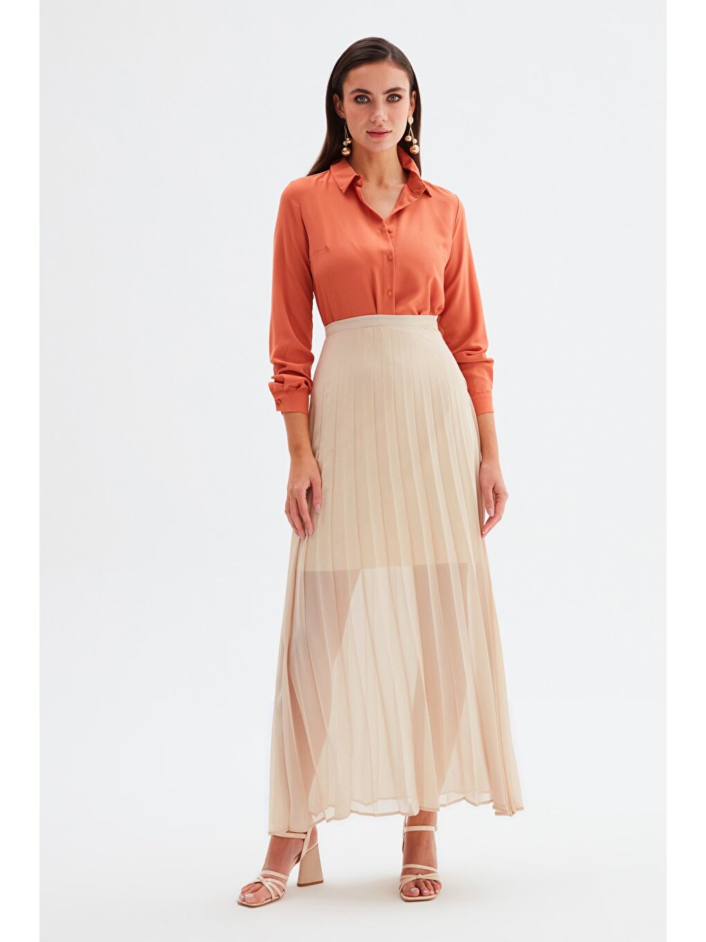 Piliseli Uzun Etek - Bej-3