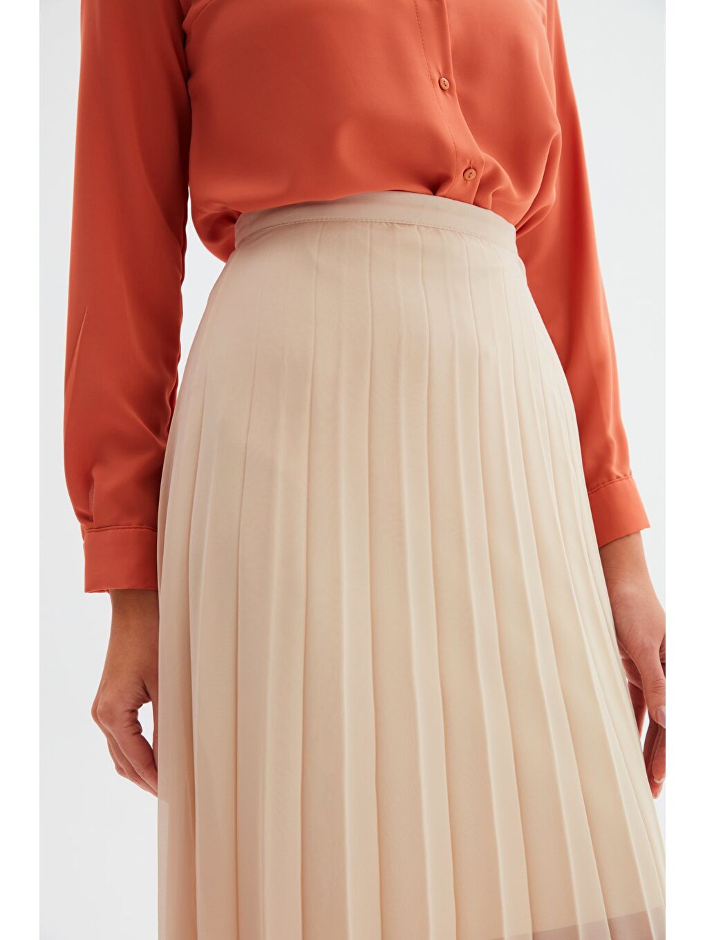 Piliseli Uzun Etek - Bej-5