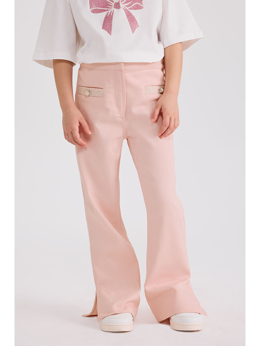 Kız Çocuk Süs Cepli Pembe Pantolon-5