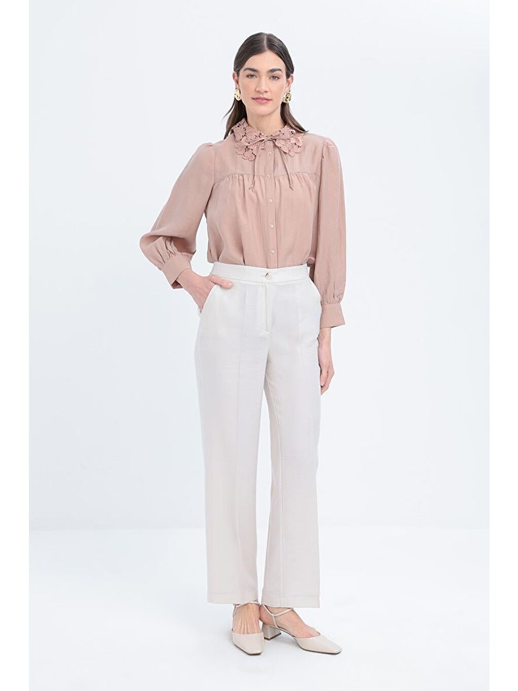 Bej Taş-Cepli Boru Paça Pantolon