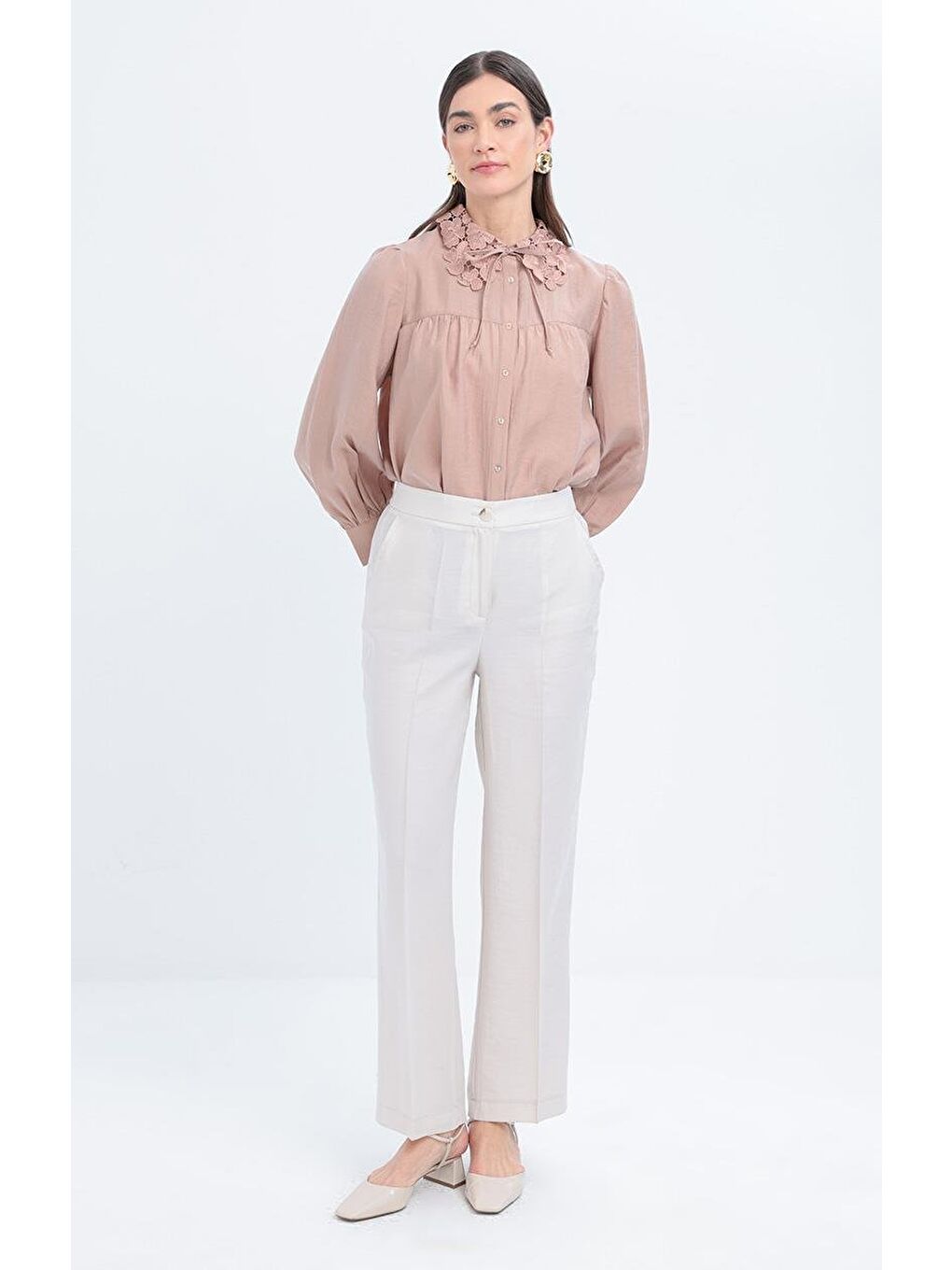 Bej Taş-Cepli Boru Paça Pantolon-1