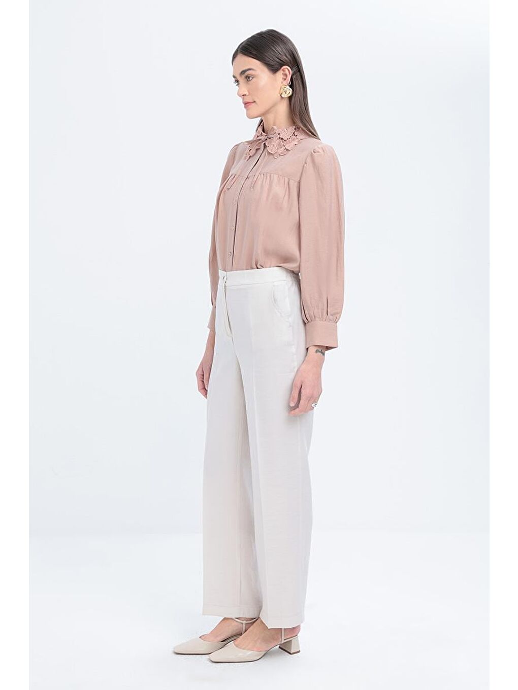 Bej Taş-Cepli Boru Paça Pantolon-2