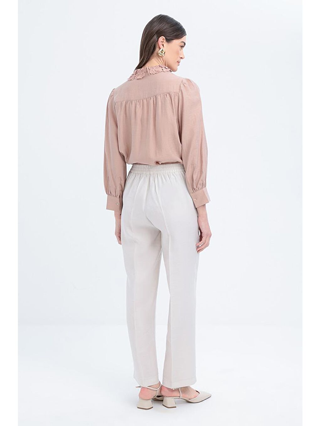 Bej Taş-Cepli Boru Paça Pantolon-3