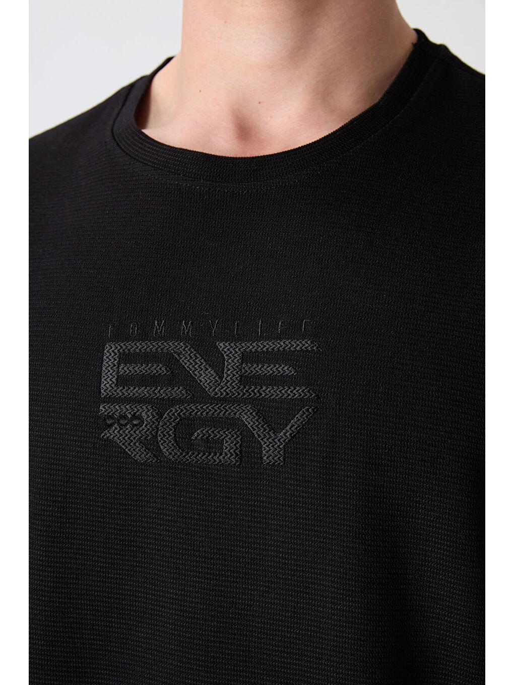 Siyah Pamuklu Kalın Yüzeyi Dokulu Oversize Fit Baskılı Erkek Tişört - 88336-2