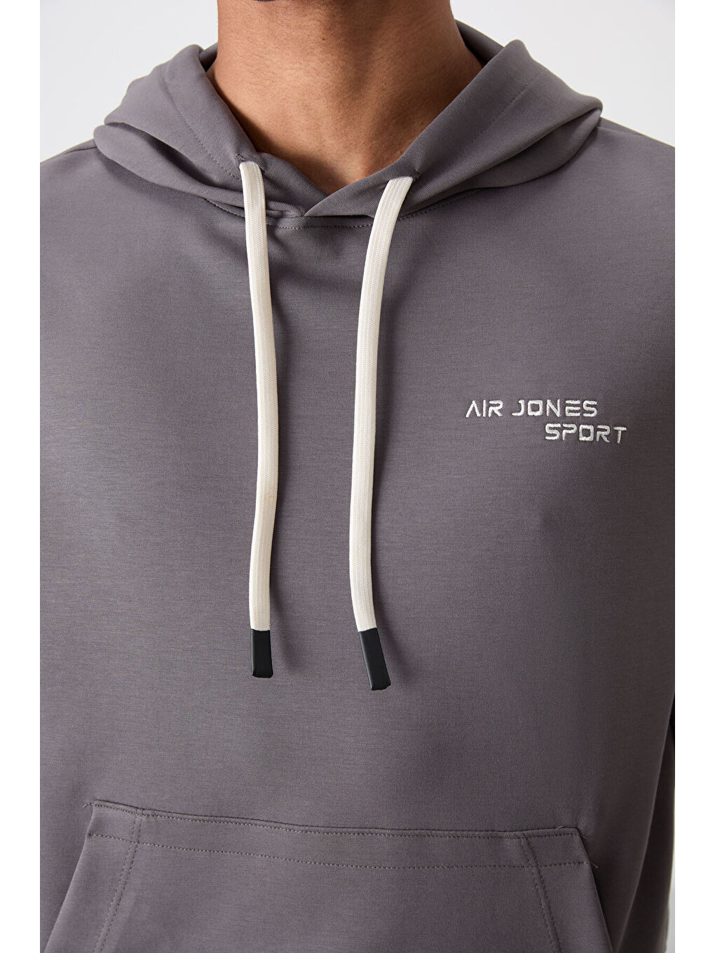 Gri Pamuklu Kalın Yumuşak Dokulu Comfort Fit Nakışlı Erkek Eşofman Takım - 85255-4