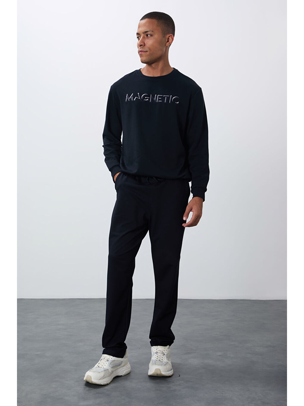 Lacivert Bağcıklı Cepli Standart Kalıp Klasik Paça Erkek Eşofman Alt - 84682-1