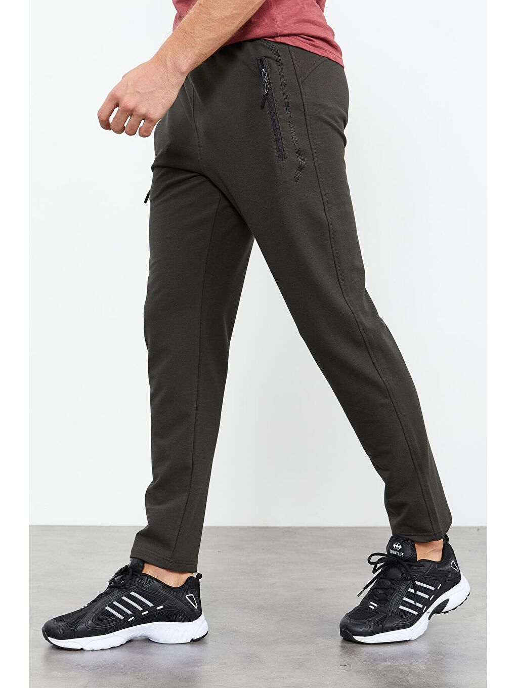 Haki Fermuar Cepli Yazı Detaylı Standart Kalıp Klasik Paça Erkek Eşofman Alt - 84744-1