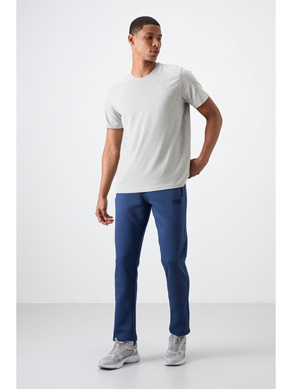 Carlo İndigo Fermuar Cepli Şardonlu Erkek Eşofman Alt - 84942