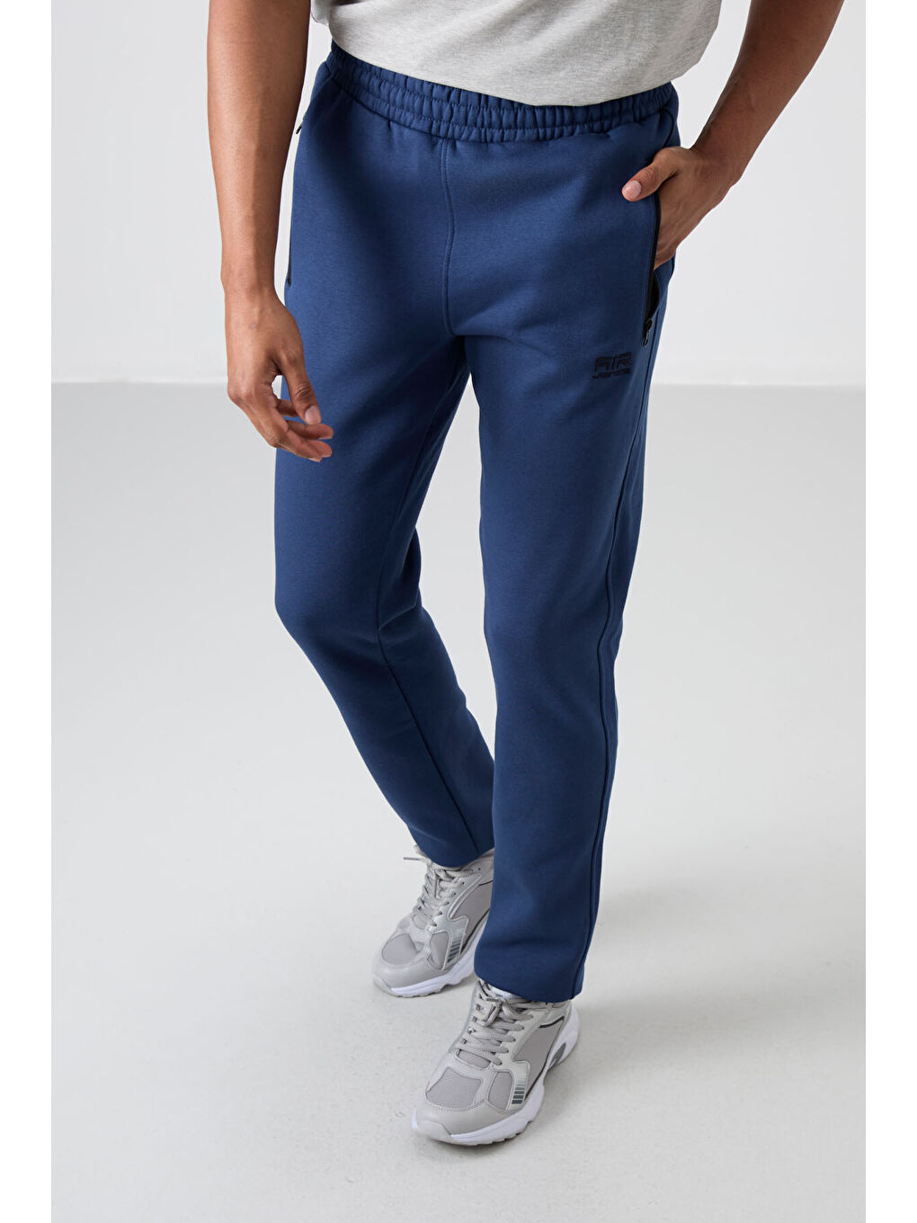 Carlo İndigo Fermuar Cepli Şardonlu Erkek Eşofman Alt - 84942-1