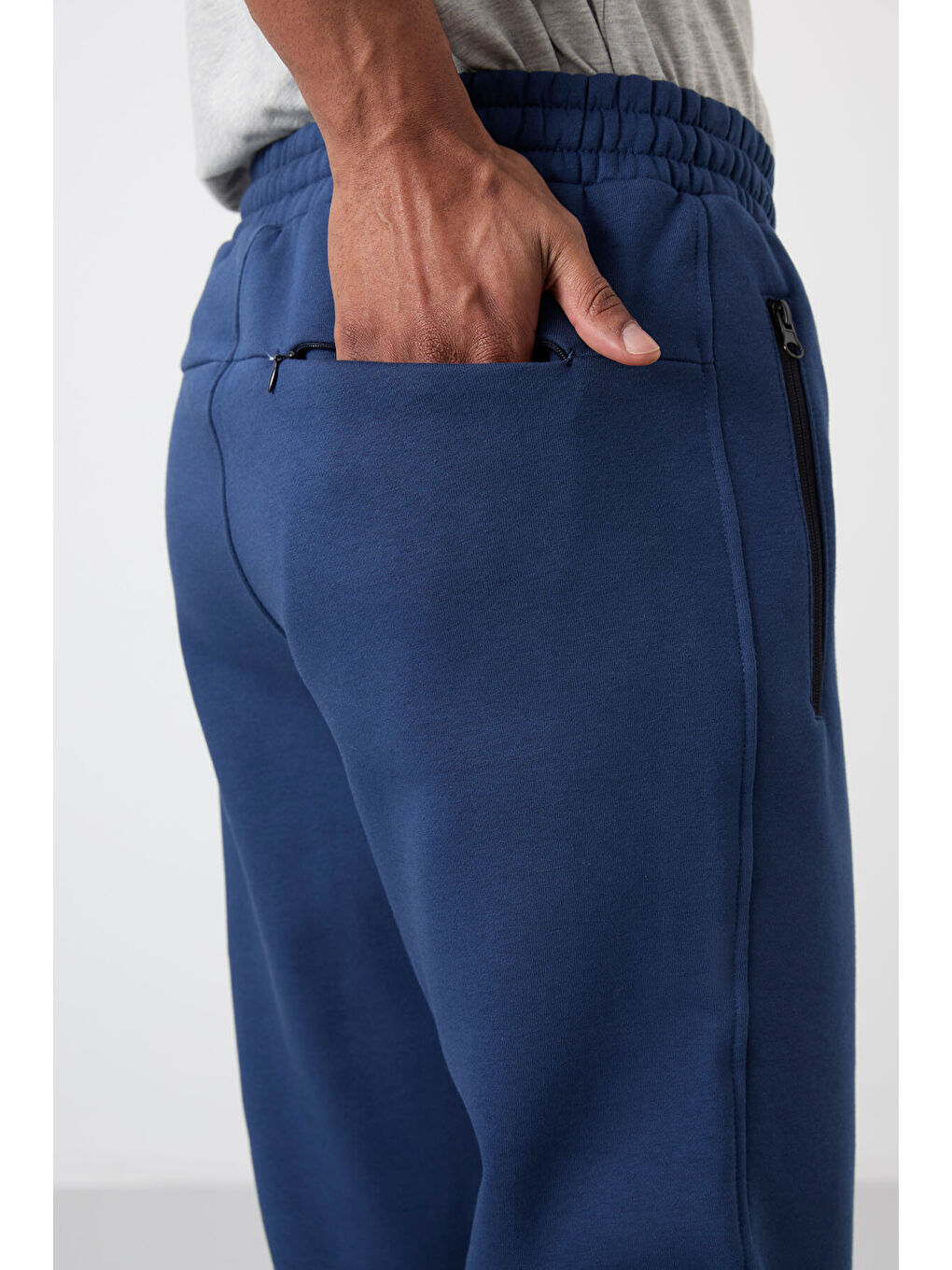 Carlo İndigo Fermuar Cepli Şardonlu Erkek Eşofman Alt - 84942-4