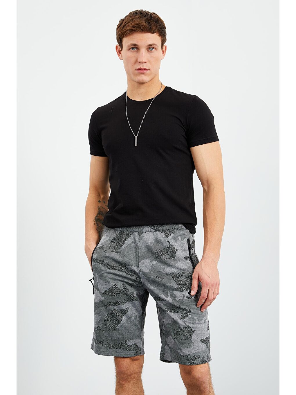 Gri Melanj Kamuflaj Desenli Standart Kalıp Erkek Şort - 81157-4