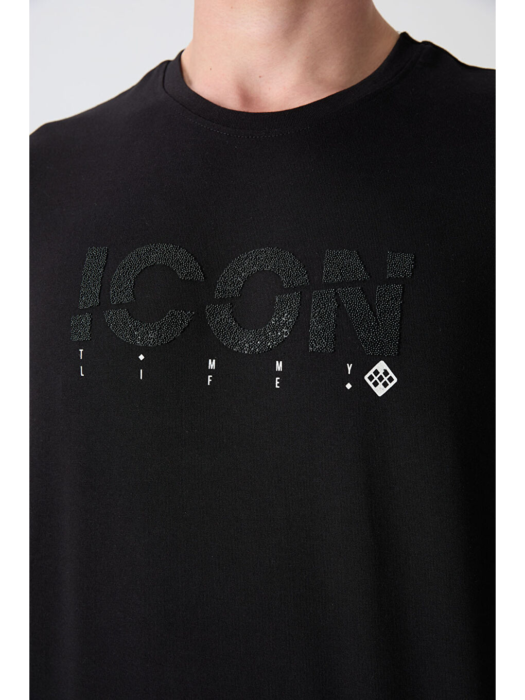 Siyah Pamuklu Kalın Yumuşak Dokulu Oversize Fit Baskılı Erkek Tişört - 88331-2